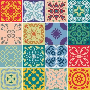 Imagem de Adesivo de Azulejo - Ladrilho Hidráulico - 10cm x 10cm - 16un - 350Azp