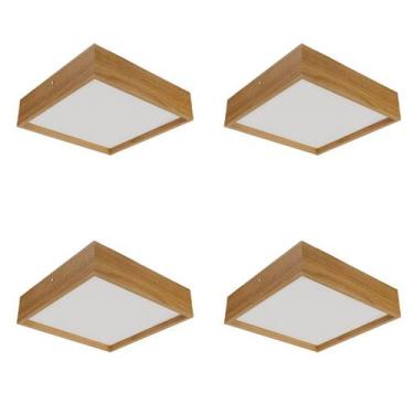 Imagem de Kit 4 Plafons Quadrado Madeira 30X30 2 Luzes Freijó - Adrilustres