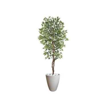 Imagem de Planta Artificial Ficus Verde Creme 2,10m kit + Vaso Redondo Cinza 40c