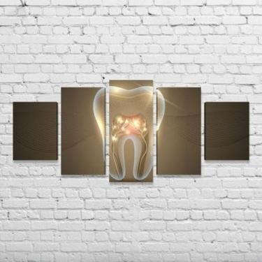 Imagem de Quadro Decorativo Dentista Dente Brilhante Dourado Decoração Mosaico K
