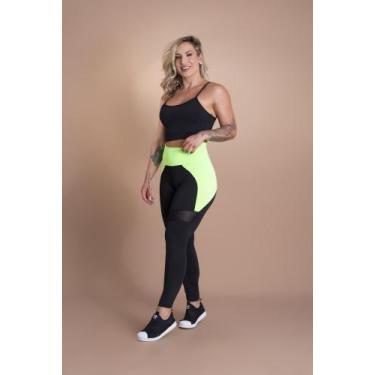 Imagem de Conjunto Fitness Feminino Calça Legging Cintura Alta Recorte e Top Cro
