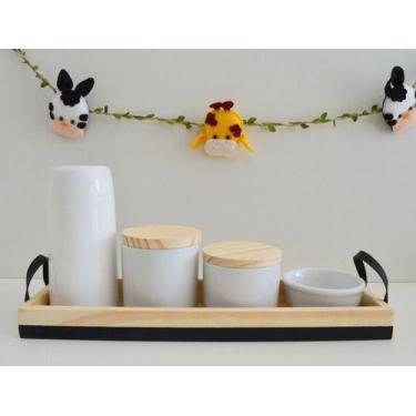 Imagem de Kit Higiene Porcelana Bebê Pinus Faixa Colorida C/alça Preta K158 - Ci
