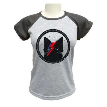 Imagem de Camiseta Babylook David Bowie Black Cat - alternativo basico, Cinza, P