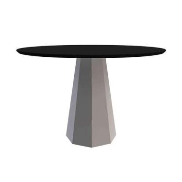Imagem de Mesa de Jantar Redonda com Tampo de Vidro Isis Preta e Off White 120 c