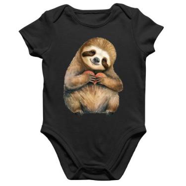 Imagem de Body Bebê Algodão Bicho Preguiça Coração - Foca na Moda, Preto, P