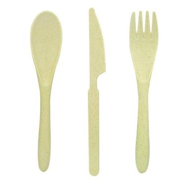 Imagem de Kit Talheres Reutilizáveis Fibra Trigo Estojo Biodegradável - UnyGift