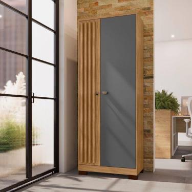 Imagem de Armário Multiuso Guarda Roupa 2 Portas com Chave Virtus Carvalho Americano/ Grafite