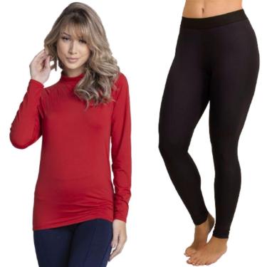 Imagem de Conjunto Blusa + Calça Térmica Proteção UV Poliamida Serra e Mar Academia Fitness Feminina-Feminino