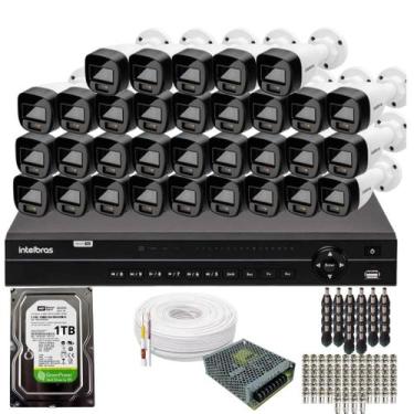 Imagem de Kit 32 Câmeras Intelbras 1120b Full Color, Dvr 32ch Mhdx 1232 Hd 1tb