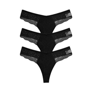 Imagem de Calcinhas Tangas de Renda e Algodão - 3 Peças - Cintura Baixa, M, Conj