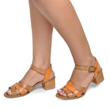 Imagem de Sandalia Rasteira Conforto Couro Salto Medio Grosso de Madeira Sola An