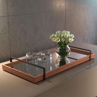 Imagem de Bandeja Decorativa Espelhada Madeira Alças Variadas - Zarco Interiores