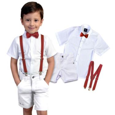 Imagem de Conjunto Batizado Branco Manga Curta Bebe Infantil  Cores e Tamanhos -
