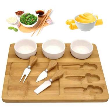 Imagem de Tábua Petisqueira De Bambu 100% Natural Ramekin Molheira - Tesla Store