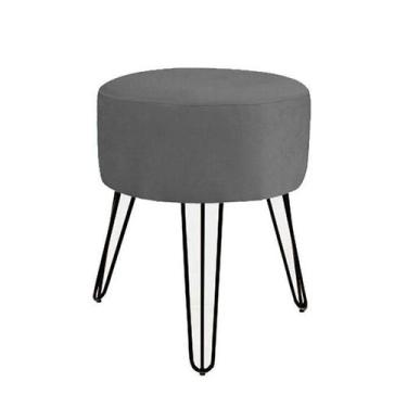 Imagem de Puff Puf Magnus Redondo Cinza Pés Aramado Luxo - Decore.Com