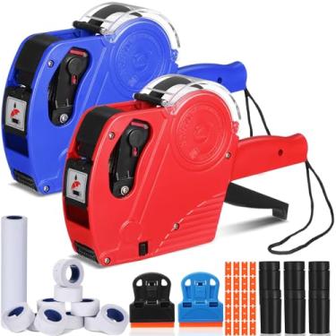 Imagem de Fullhawl Kit de arma de etiqueta de preço, pacote com 2 8 caracteres pistola de preço 8000 adesivos de etiqueta, 6 refil de tinta, 2 arranhões de etiqueta e 20 lâminas de plástico, pistola numérica de