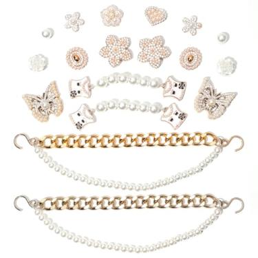 Imagem de CIKKITZ Corrente de sapato brilhante para mulheres, 15 peças de pingentes de acessórios de pérola para meninas, pingentes de decoração de sapatos DIY para lembrancinhas de festa, presente ideal,