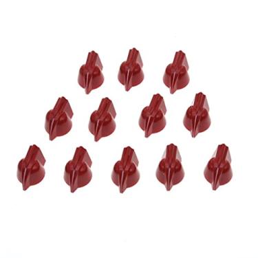 Imagem de KAISH 12 peças de 6,35 mm vintage elevadas mini maçanetas de cabeça de frango tamanho pequeno para violão com potenciômetro de baixo, botão amplificador, pedal de efeito, botões de cabeça de galinha com conjunto de parafusos, vermelho