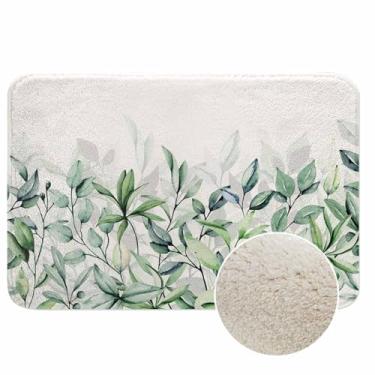 Imagem de Tapetes de banho de folhas em aquarela para banheiro, pintura à mão, folhas, tapetes de banho, lavável à máquina, tapete para decoração de quarto para chuveiro, 40,6 cm x 61 cm