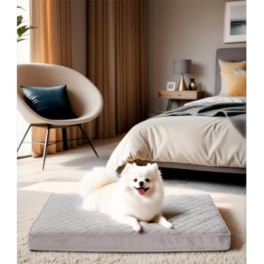 Imagem de NUPIDA Camas ortopédicas para cães pequenos, à prova d'água, com capa lavável removível e parte inferior antiderrapante, cama acolchoada para cães, 58 x 43 cm, cinza claro
