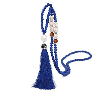 Imagem de COLORFUL BLING Colar com pingente de franja longo multicolorido feito à mão com contas de mala de cristal turquesa e pérola para mulheres, joia étnica de oração boho, Metal Cristal Strass, Miçangas,