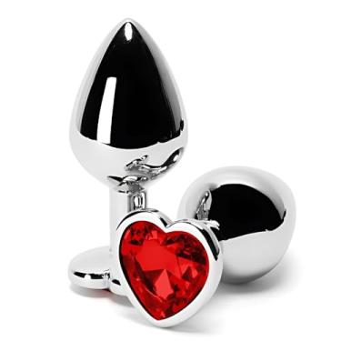 Imagem de Plug Anal com Joia Coração Vermelha Tamanho P Aço 7cm x 2,8cm Unissex
