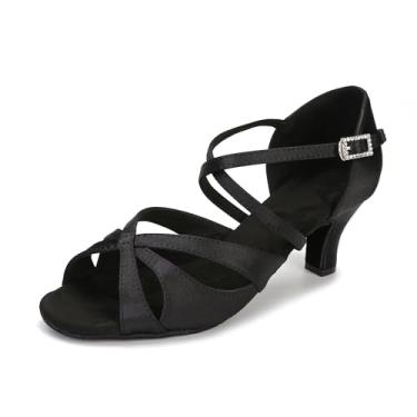 Imagem de Sapatos de dança latina femininos sapatos de dança salsa de salão 6 salto 7 cm, Preto, 34