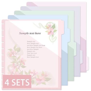 Imagem de 4 conjuntos de divisórias de bolso com 5 abas 21 x 28 divisórias com bolsos pastas de bolso discbound divisórias de plástico com abas Discbound Planner suprimentos para escritório de negócios (pastel)