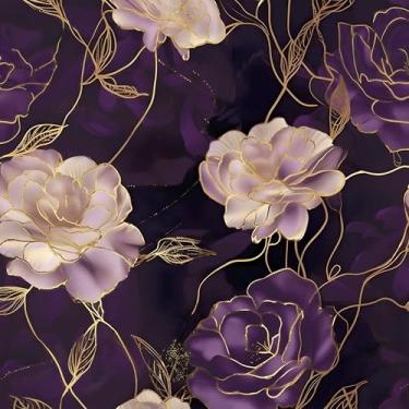 Imagem de Papel de parede floral escuro descasque e cole roxo/dourado rosa flor papel de contato 44,2 cm x 998,2 cm papel de parede impermeável autoadesivo cobertura de parede para quarto, bancada, armários de