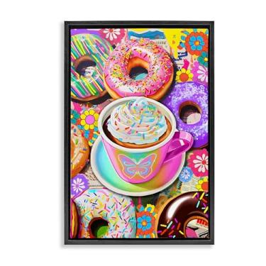 Imagem de Stupell Industries Donuts pastel e caneca de café emoldurada, tela flutuante, design de arte de parede por Jess Stempel, moldura flutuante preta, 43 x 63 cm