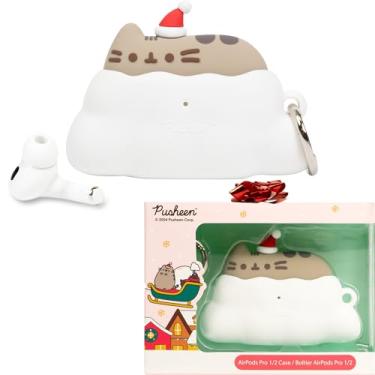 Imagem de iFace Pusheen O Gato [compatível com AirPods Pro e Pro 2] Capa de Natal - Linda capa protetora de silicone [mosquetão incluído] [Capacidade de carregamento sem fio]