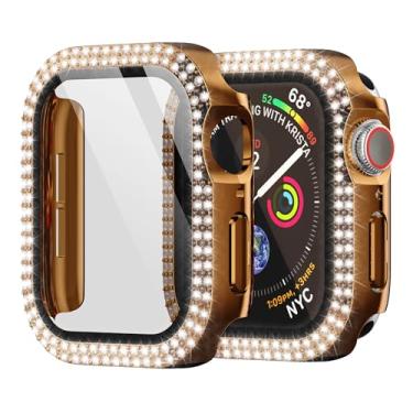 Imagem de HIDOOING Pacote com 2 capas para relógio Bling de 41 mm, compatível com Apple Watch 7/8/9, protetor de tela, design de diamante brilhante, para acessórios de relógio Apple de 41 mm, ouro rosa
