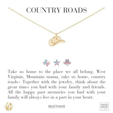 Imagem de MUSTHAVE Colar com chapéu de cowboy Texas banhado a ouro 18K, cor ouro amarelo, corrente de âncora, tamanho 40,6 cm + extensor de 5 cm, vale-presente de aniversário, BFF (ouro amarelo), Banhado a