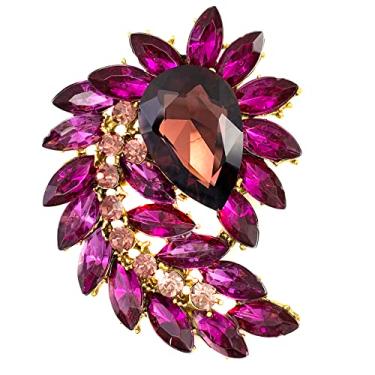 Imagem de SELOVO Jewelry Broche em forma de marquesa flor de strass grande roxo com broche em tom dourado envelhecido