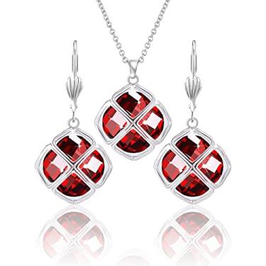 Imagem de Qinpan Conjunto de brincos de pingente de cristal de 14 mm para mulheres banhado a ouro, 38*17.8mm, Platina, Granada