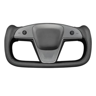 Imagem de MEWANT Capa de volante costurada à mão Tesla Model S Yoke para Tesla Model S 2021-2023 / Model X 2021-2023 Tesla Yoke Acessórios de volante (estilo 3D)