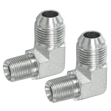 Imagem de PATIKIL Adaptador de tubo de 90 graus, 2 peças macho 7/20.3 cm flare 37° JIC x 3/20.3 cm BSPT conector macho encaixe de cotovelo de aço carbono para ar fluido hidráulico combustível água óleo, prata
