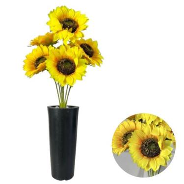 Imagem de Buquê Girassol Artificial Com Vaso Polido Com Pedras Brancas - PlantaI