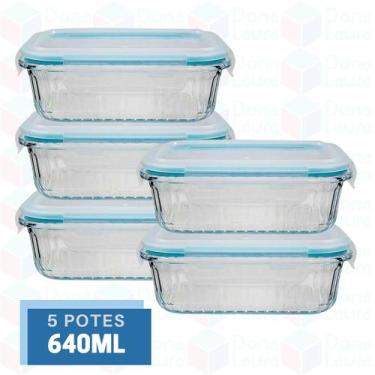 Imagem de 5 Potes Marmita Vidro Resistente 640ml Forno Microondas - Belo Vidro, 