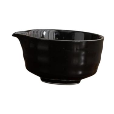 Imagem de ＫＬＫＣＭＳ Tigela de chá com matcha de cerâmica tigela de chá tradicional de porcelana 450ml Chawan Ferramenta feita à mão para preparação japonesa de matcha, Preto