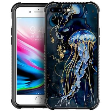 Imagem de Goodsprout Capa compatível com iPhone 8 Plus azul profundo água-viva oceano gráfico para meninas, design de padrão de imagem à prova de choque anti-arranhões capa traseira rígida PC para iPhone 7/8