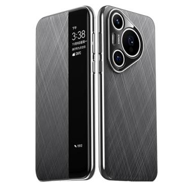 Imagem de HAO RIYLN Capa de couro para Huawei Pura 70 Ultra/70 Pro +/70 Pro/70, função de visualização de janela, flip, proteção de corpo inteiro, câmera à prova de choque, capa de negócios, cinza, 70 Pro