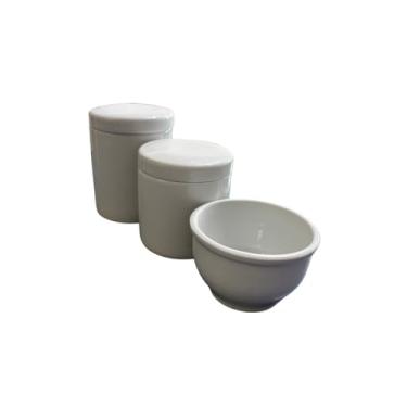 Imagem de Kit Higiene Bebe Porcelana Menina Menino Pote Molheira Cores (Potes Brancos/Tampas Brancas)