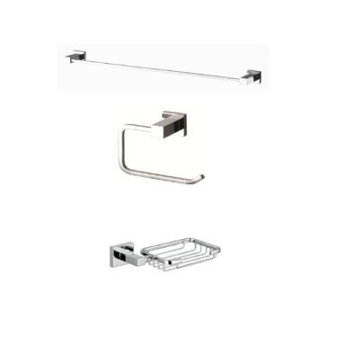 Imagem de Kit de Acessórios para Banheiro Cromado: Toalheiro 65cm, Porta Papel Higiênico e Saboneteira, Conjunto Elegante e Funcional para Banheiros Modernos, com Acabamento Cromado de Alto Brilho