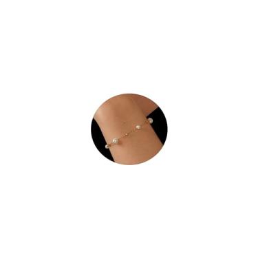Imagem de Kyazeo Pulseira de cruz banhada a ouro 18 K para mulheres delicada pulseira de contas de pérolas para meninas minimalistas em camadas pulseiras de corrente de elos na moda joias presente, one size,
