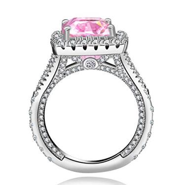 Imagem de Anel de casamento quadrado solitário de zircônia cúbica rosa banhado a platina com corte de almofada brilhante Uloveido Y586 rosa