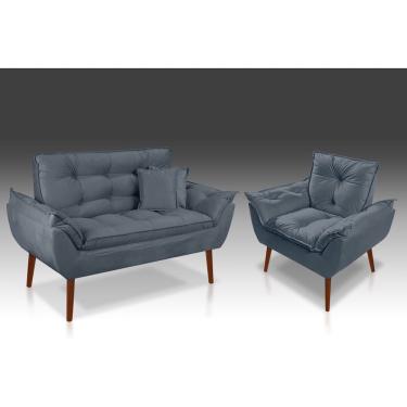 Imagem de Kit 01 Poltrona Opala + 01 Namoradeira Opala + 02 Almofadas Suede Azul Turquesa -Pandora Decor