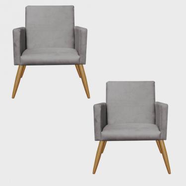 Imagem de Kit 02 Poltronas Nina Decorativa Sala de Estar Recepção Suede Cinza - Ahz Móveis