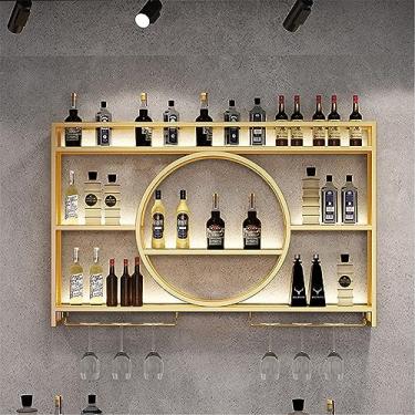 Imagem de Prateleiras de bar de metal para vinho, armazenamento de cozinha montado na parede com suporte para copo de vinho, prateleira de licor, minibar, garrafa de licor, prateleira de exibição para cozinha,