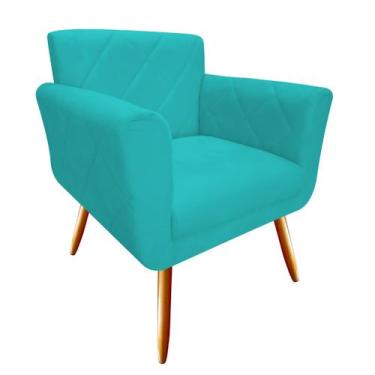 Imagem de Poltrona Decorativa Sabrina Suede Azul Turquesa Pés Madeira Ms Decor -